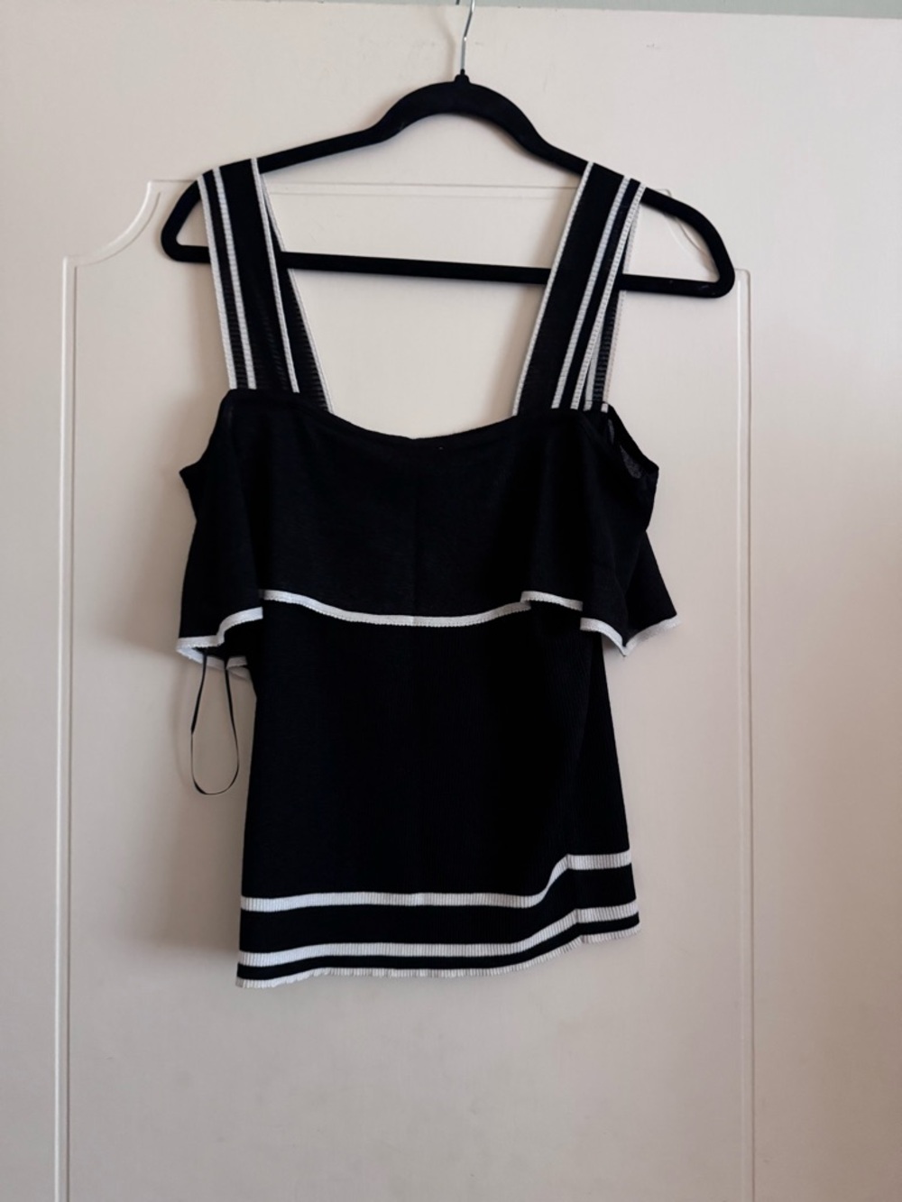 Zara Black Camisole with White Trim and Striped Straps